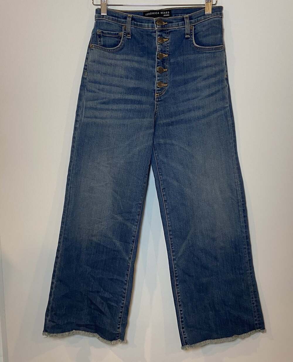 Veronica Beard Jeans Kirra 11" Flood Length Cadet Wide Leg Raw Hem Size 6 28